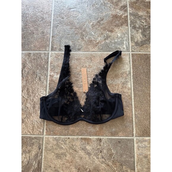 Skims Femme Lace Plunge Bra Onyx Size 34C - Picture 1 of 6